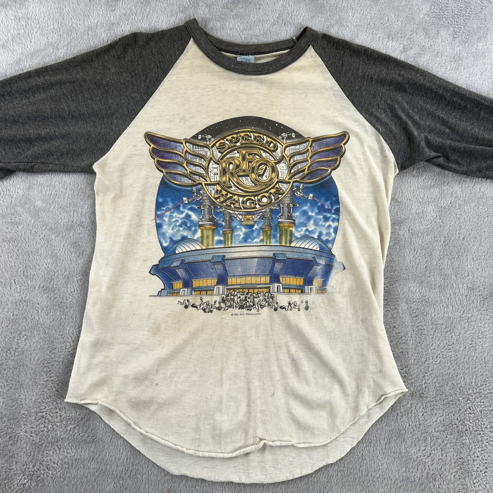 Vtg 80's Tour REO Speedwagon 1982 Baseball Raglan Shirt L Gray White Men Rock
